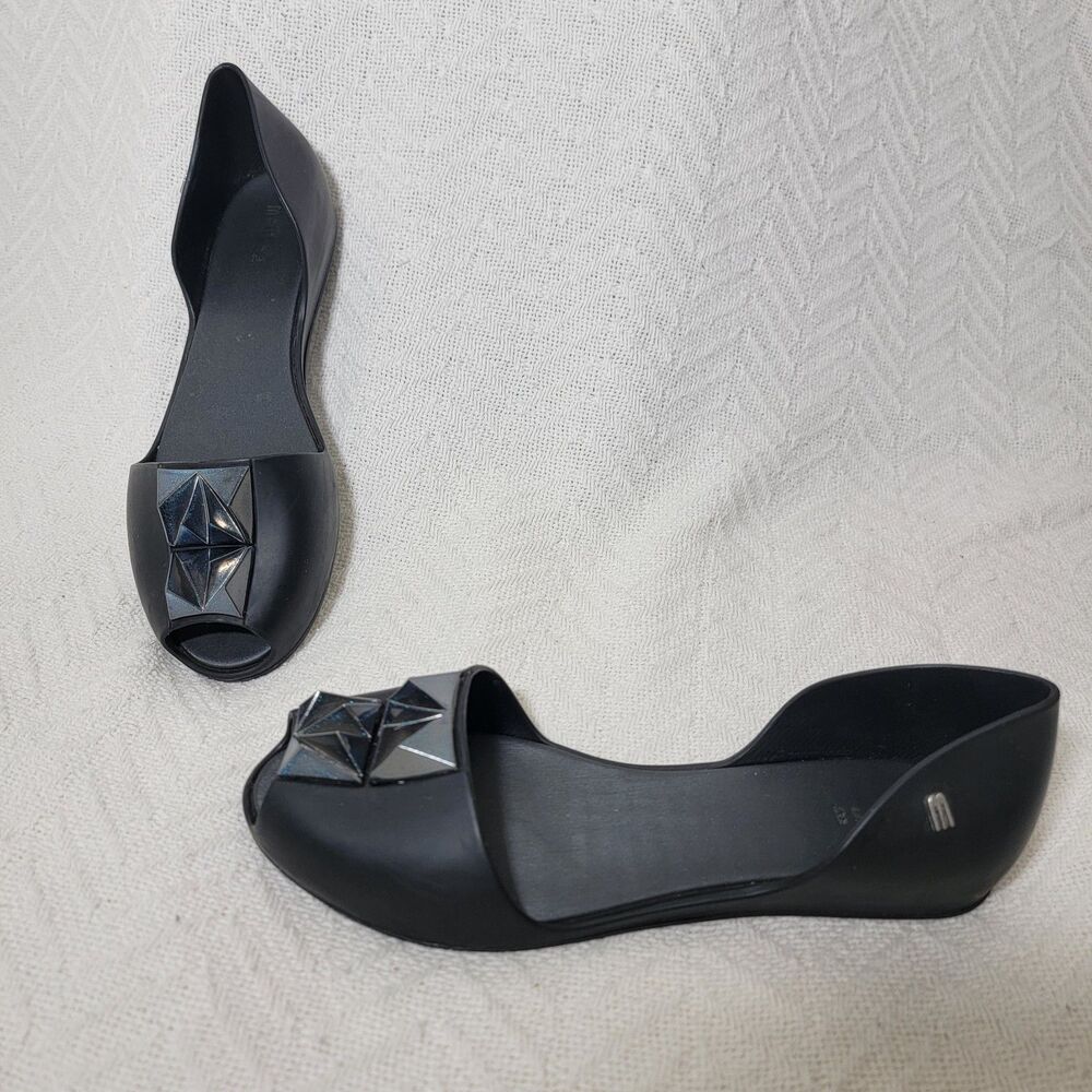 Melissa Fresh Bloom II Studded D'Orsay Peep‎ Toe Ballet Flats Size 7